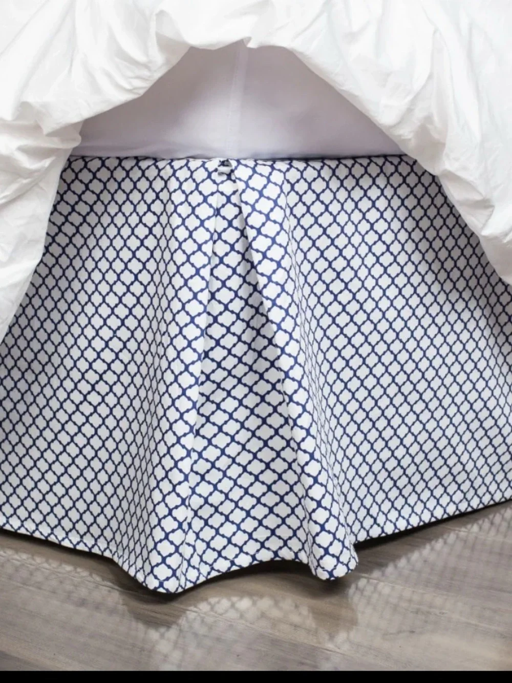 Blue and White Lattice Bed Skirt – Home Bedding- King Size